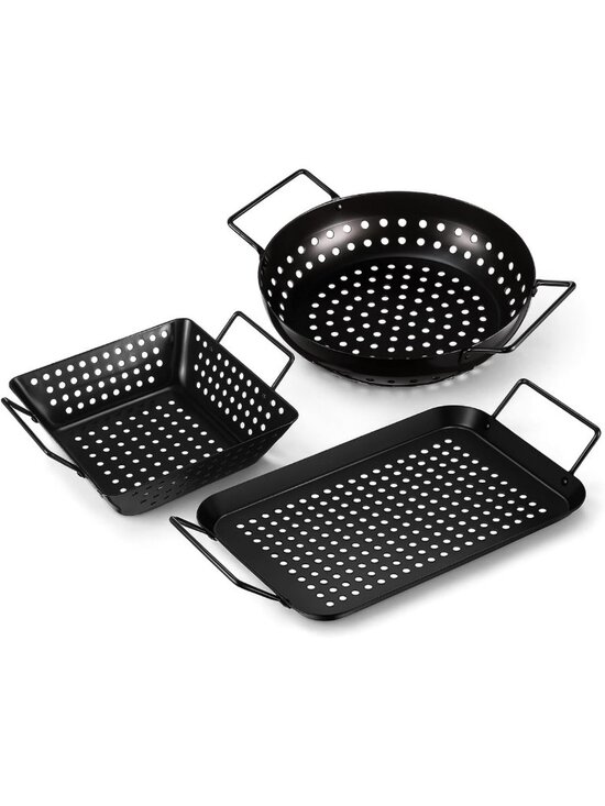 Other - 3-Pack Stainless Steel Grill Topper Pans for BBQ, Nonstick Vegetable & Meat